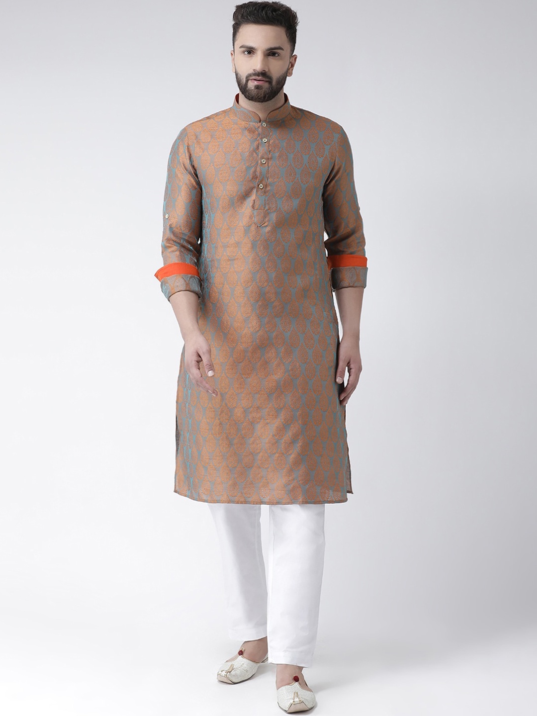 

Chitwan Mohan Men Orange Ethnic Motifs Pure Cotton Kurta with Churidar