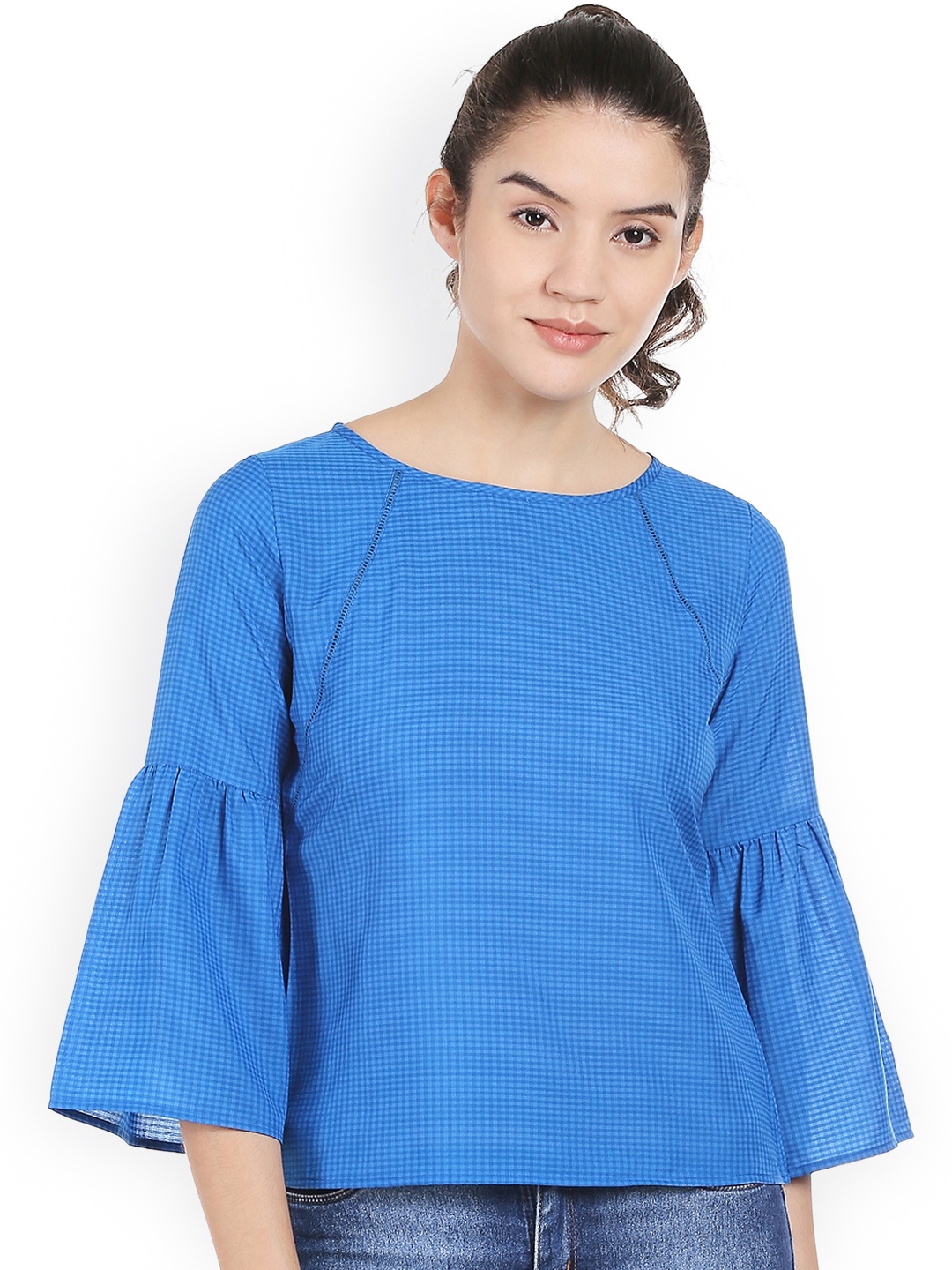 

Style Quotient Women Blue Checked Top