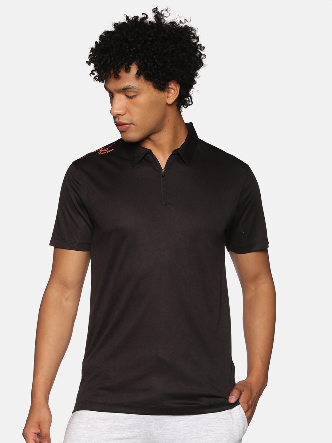 

ATTIITUDE Men Black Polo Collar Slim Fit T-shirt