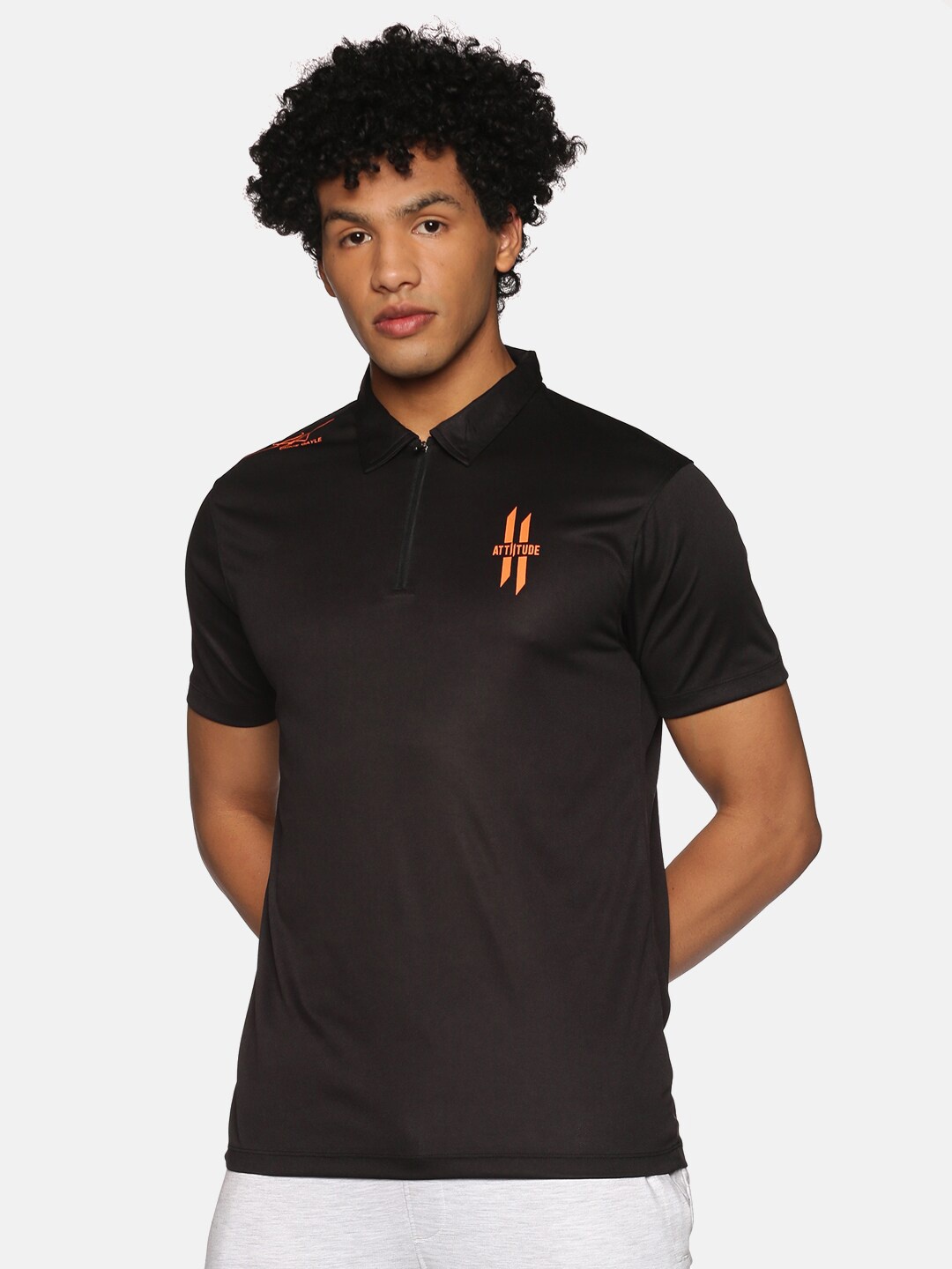 

ATTIITUDE Men Black Polo Collar Slim Fit T-shirt