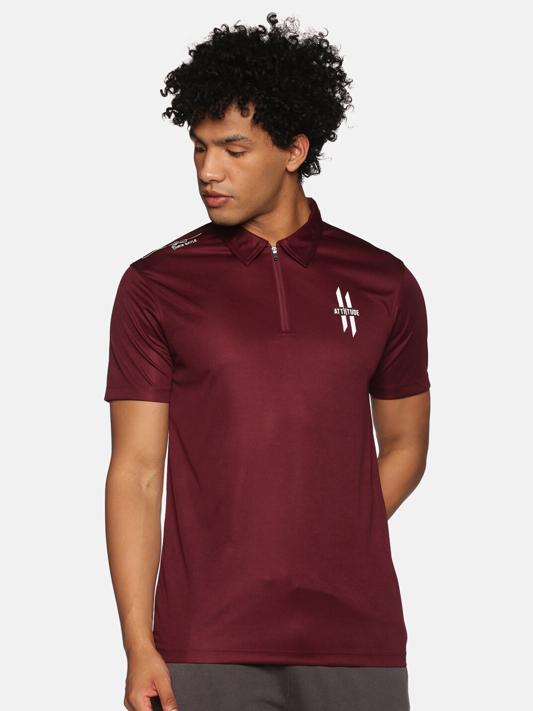 

ATTIITUDE Men Maroon Printed Polo Collar Slim Fit T-shirt