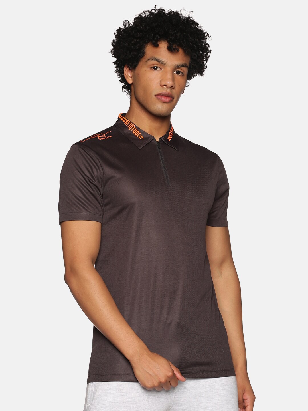 

ATTIITUDE Men Charcoal Polo Collar Slim Fit T-shirt