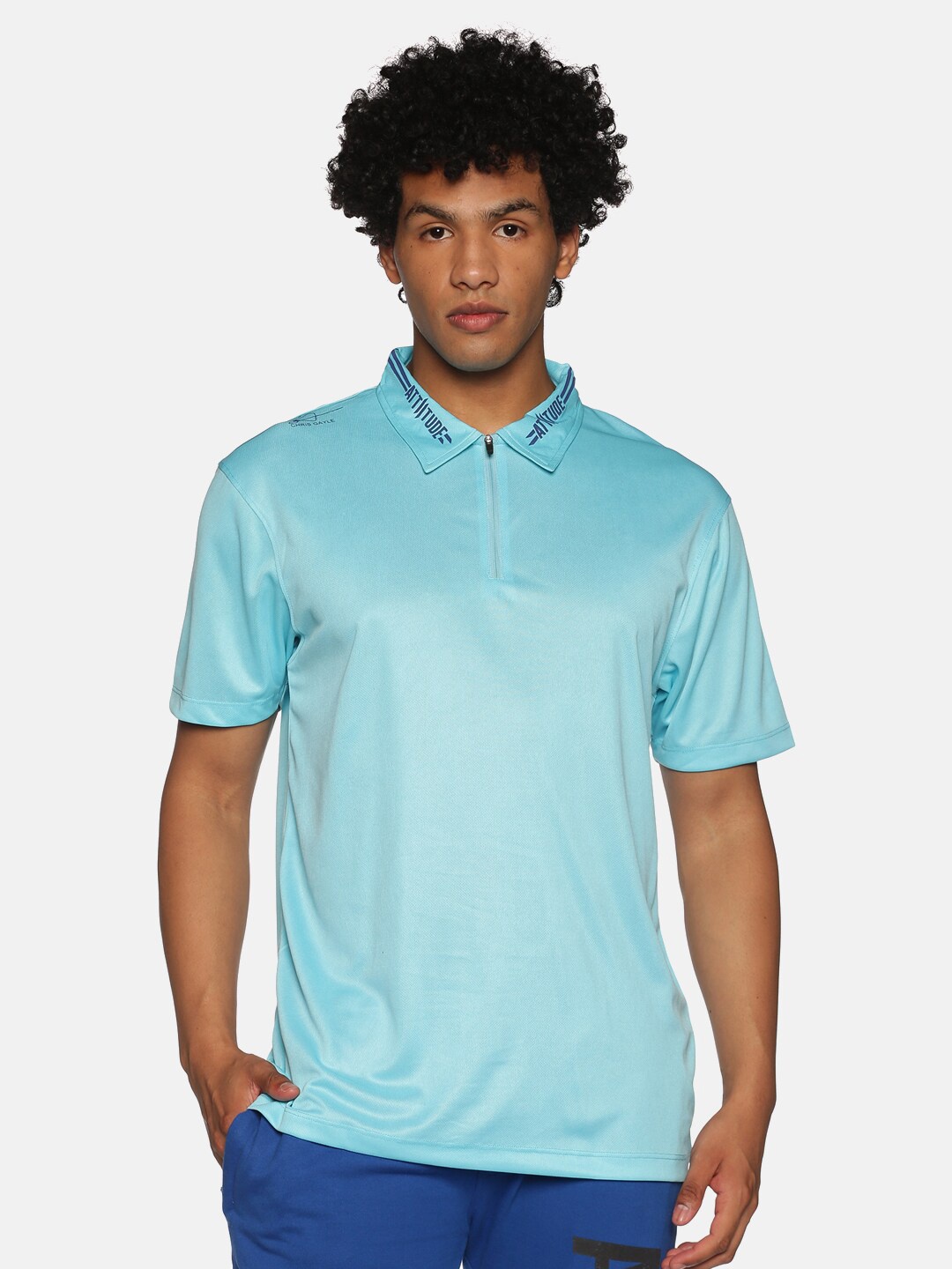 

ATTIITUDE Men Blue Polo Collar Slim Fit T-shirt