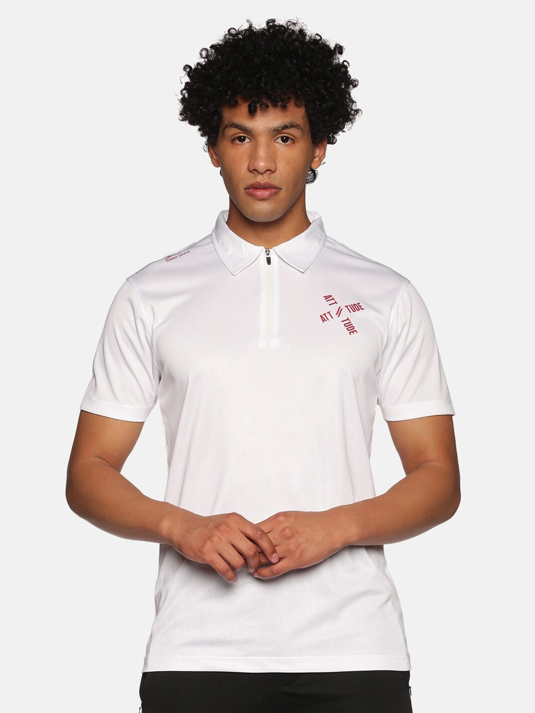 

ATTIITUDE Men White Polo Collar Slim Fit T-shirt