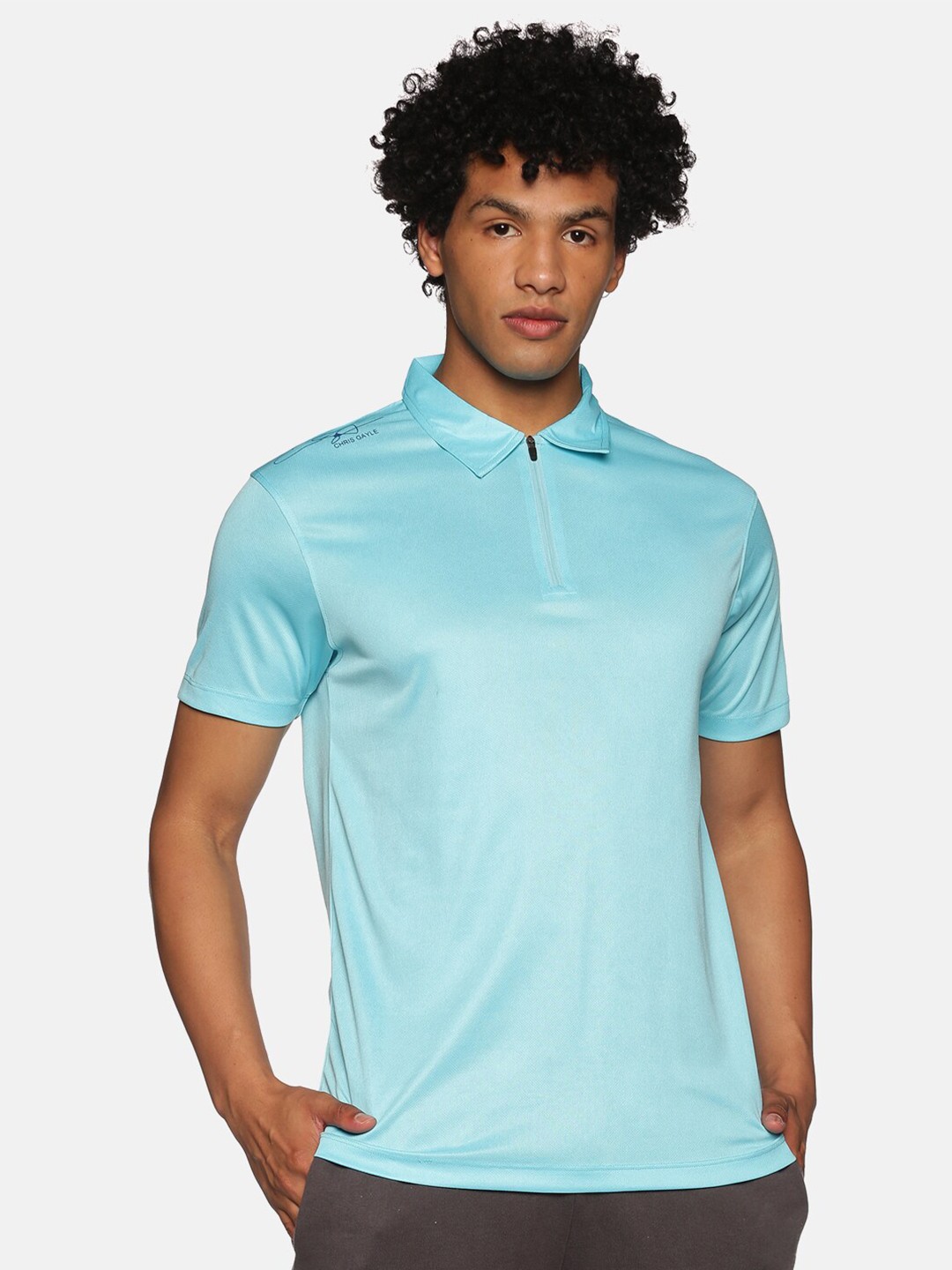 

ATTIITUDE Men Blue Dry Fit Placement Printed Polo Collar Slim Fit T-shirt