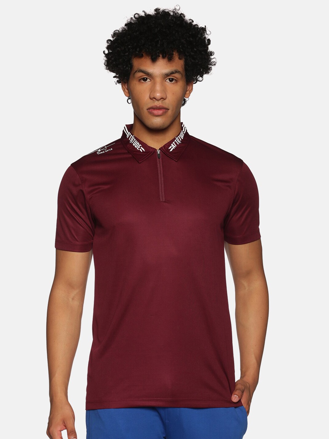 

ATTIITUDE Men Maroon Polo Collar Slim Fit T-shirt