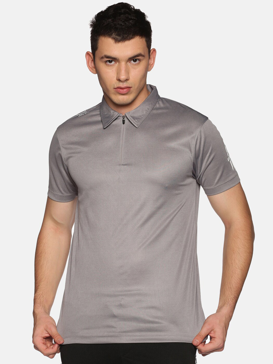 

ATTIITUDE Men Grey Polo Collar Slim Fit T-shirt