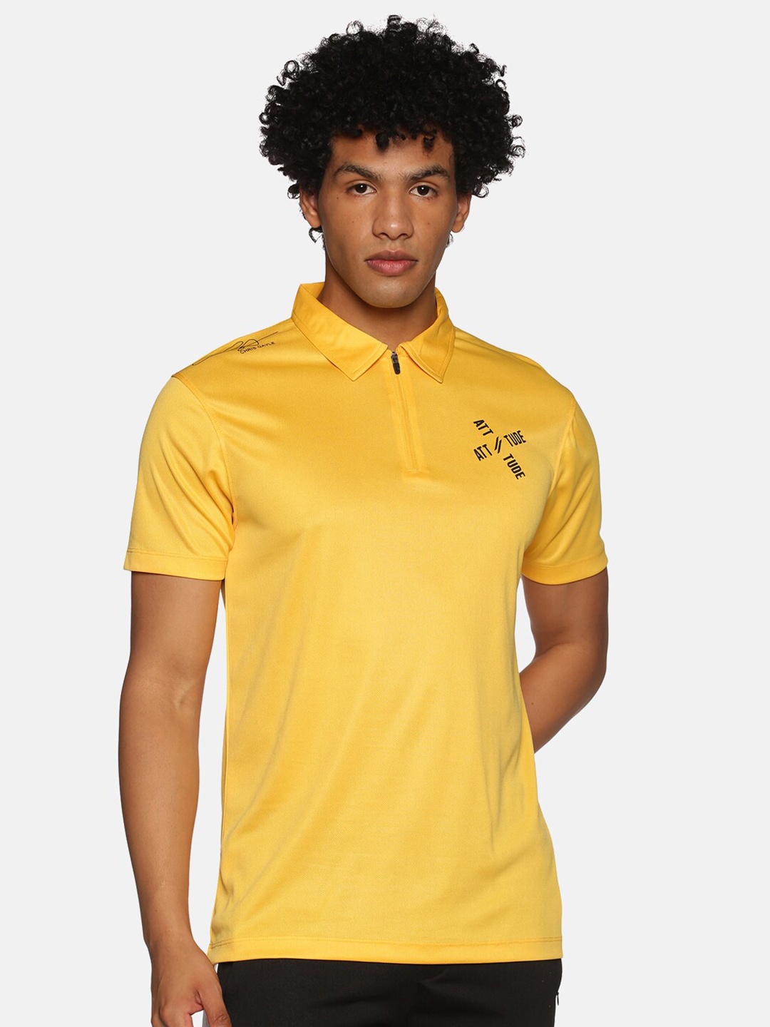 

ATTIITUDE Men Yellow Polo Collar Slim Fit T-shirt