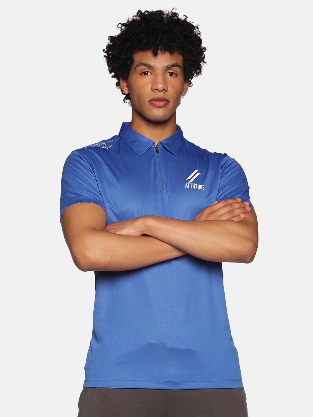 

ATTIITUDE Men Blue Polo Collar Slim Fit T-shirt