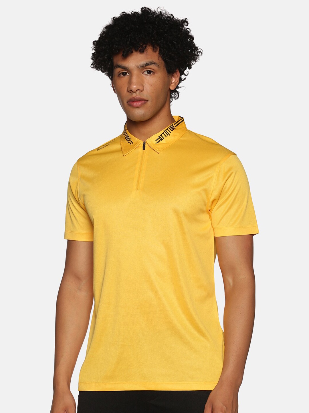 

ATTIITUDE Men Yellow Polo Collar Slim Fit T-shirt