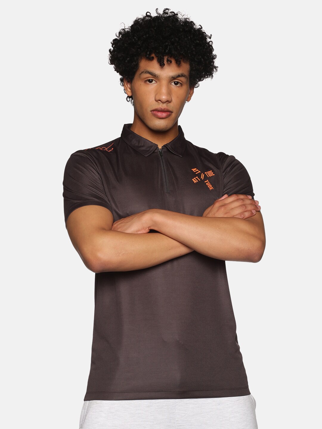 

ATTIITUDE Men Charcoal Polo Collar Slim Fit T-shirt