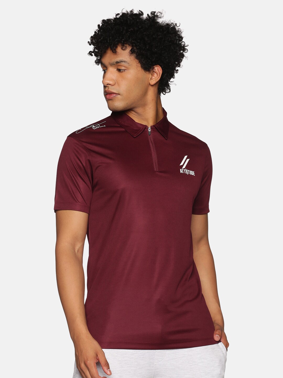 

ATTIITUDE Men Maroon Polo Collar Slim Fit T-shirt