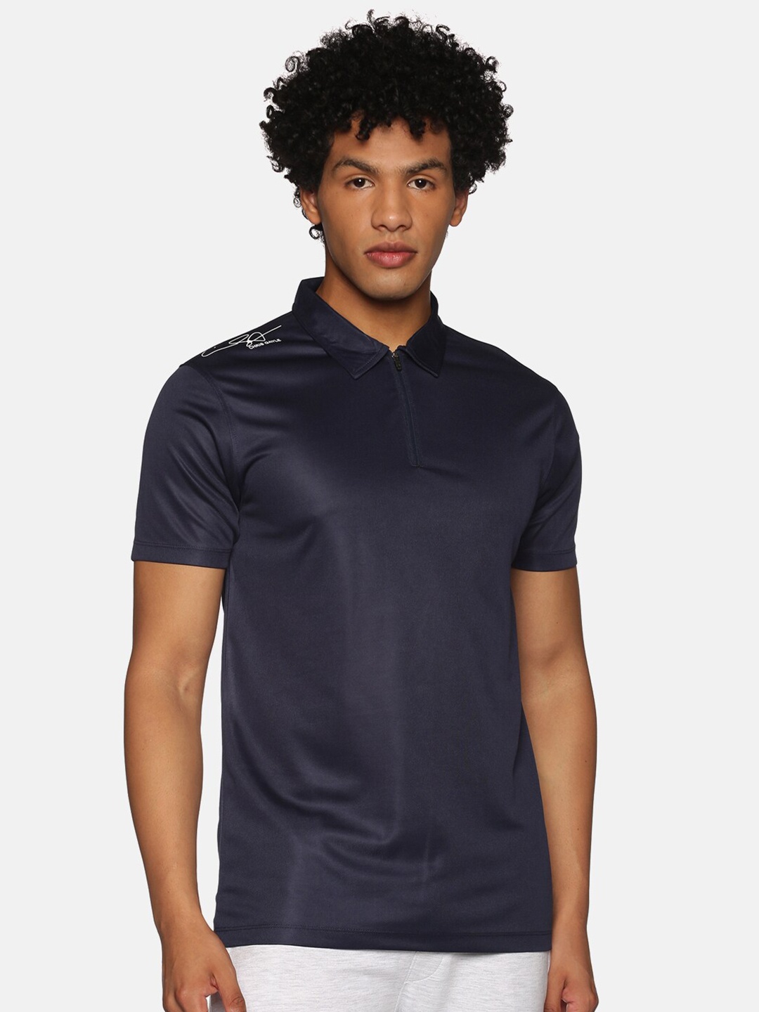 

ATTIITUDE Men Navy Blue Printed Polo Collar Slim Fit T-shirt