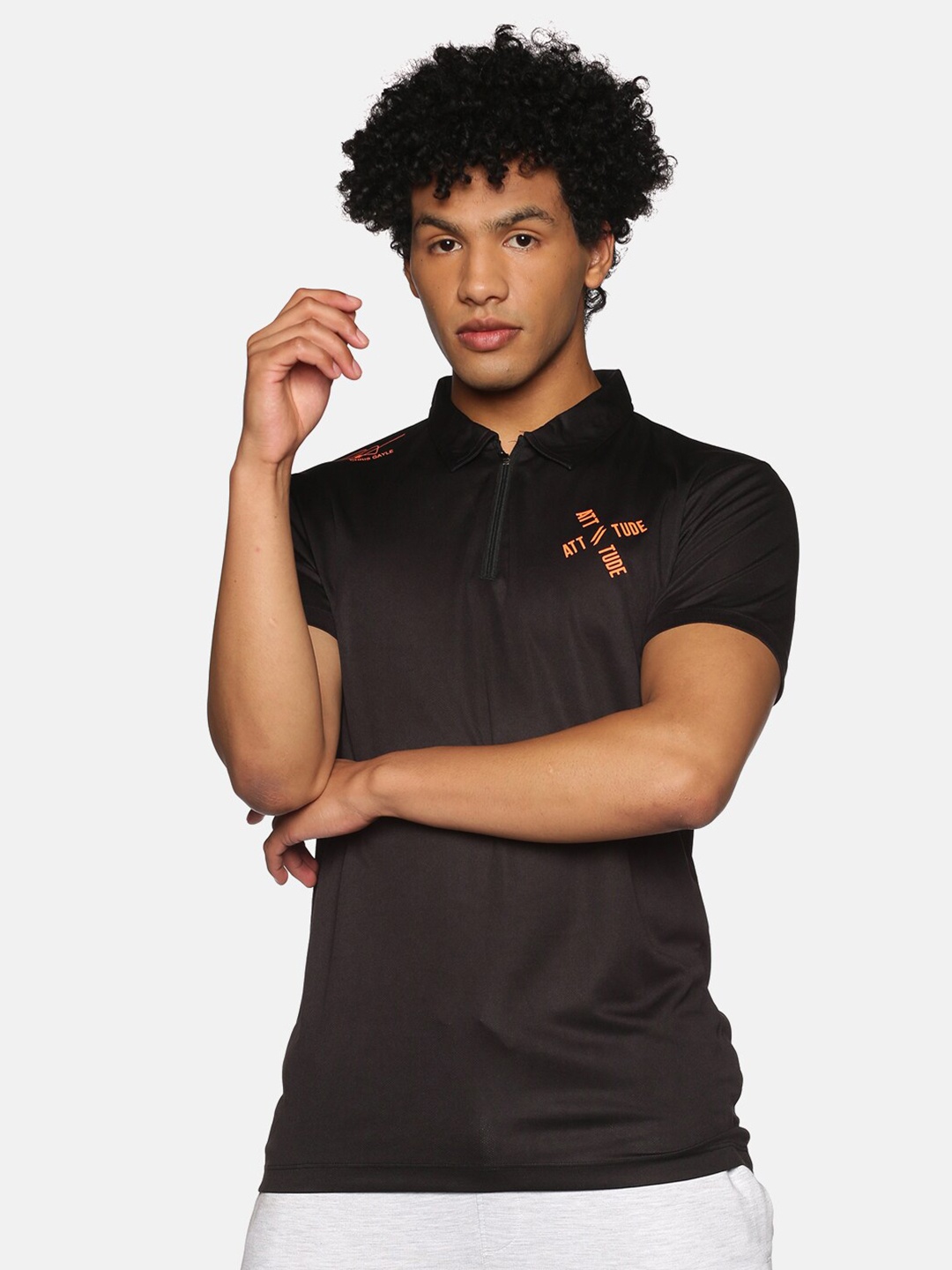 

ATTIITUDE Men Black Polo Collar Slim Fit T-shirt