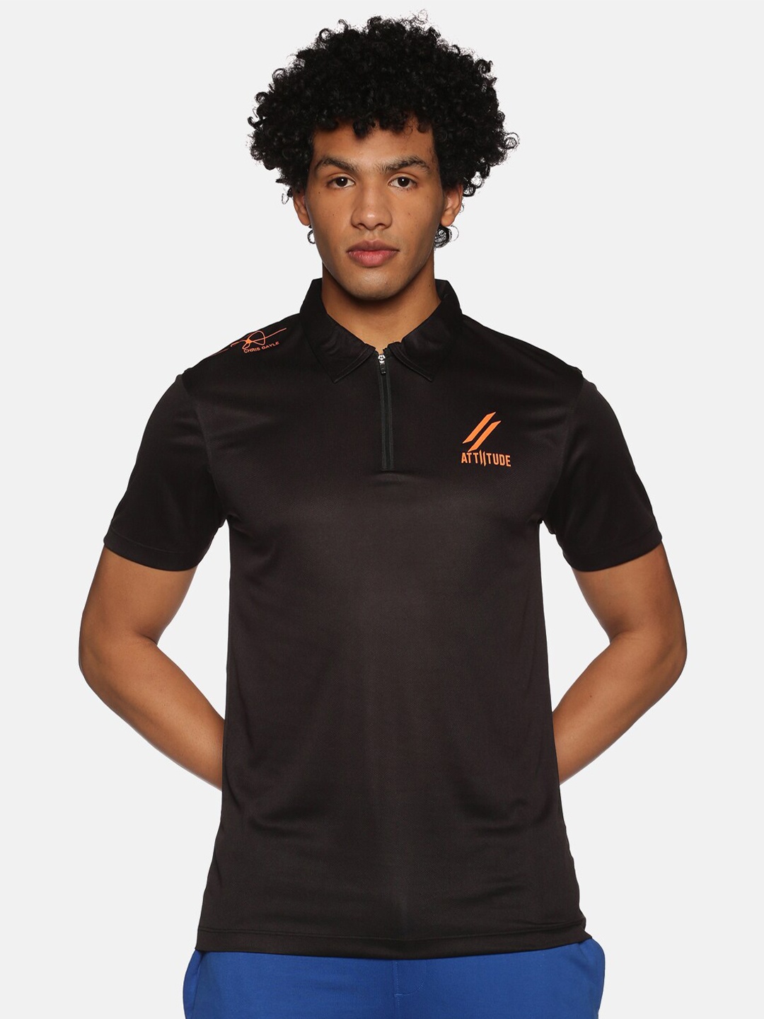 

ATTIITUDE Men Black Polo Collar Slim Fit T-shirt