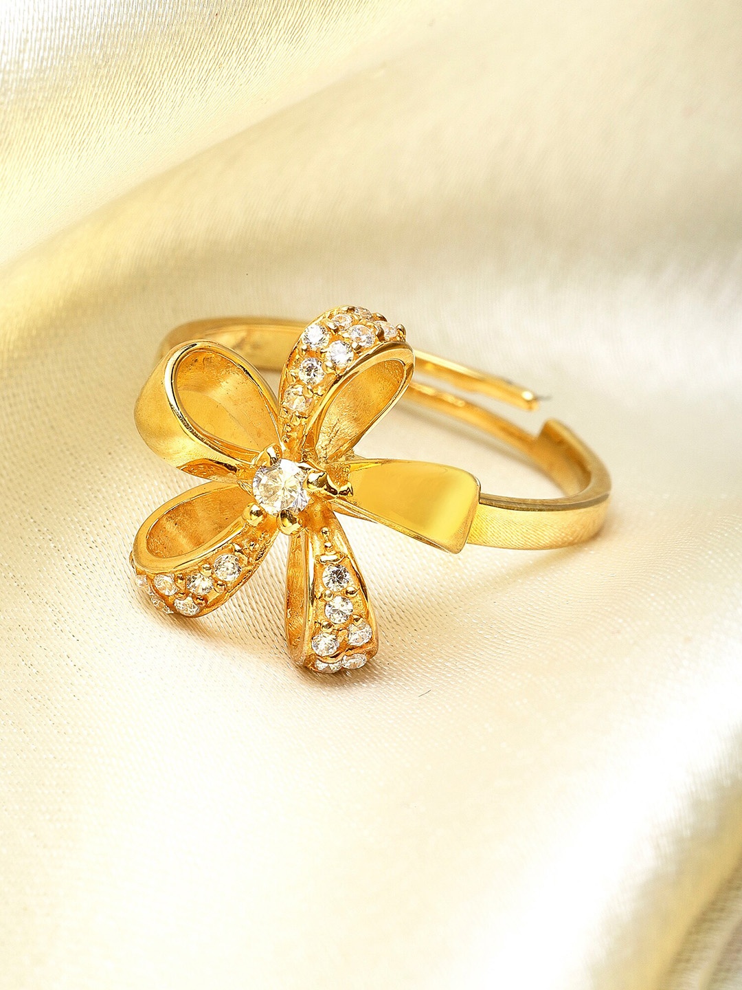 

KUNUZ Gold Plated 925 Sterling Silver Floral Finger Ring