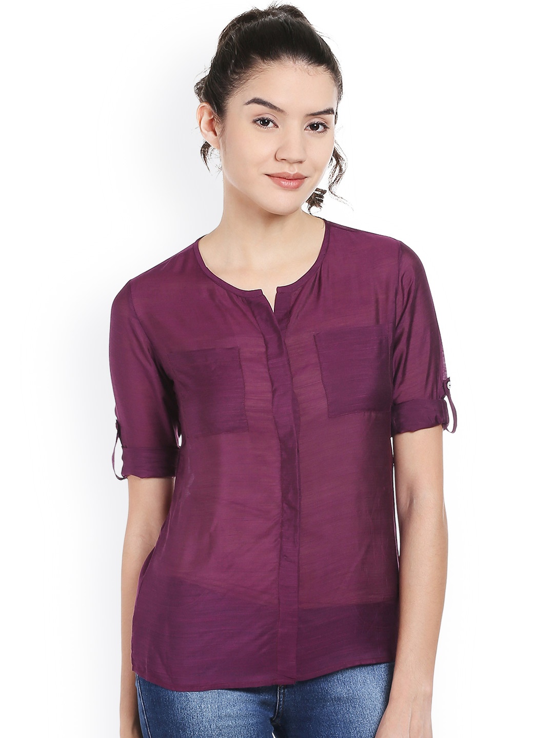 

Style Quotient Women Purple Slim Fit Sheer Shirt