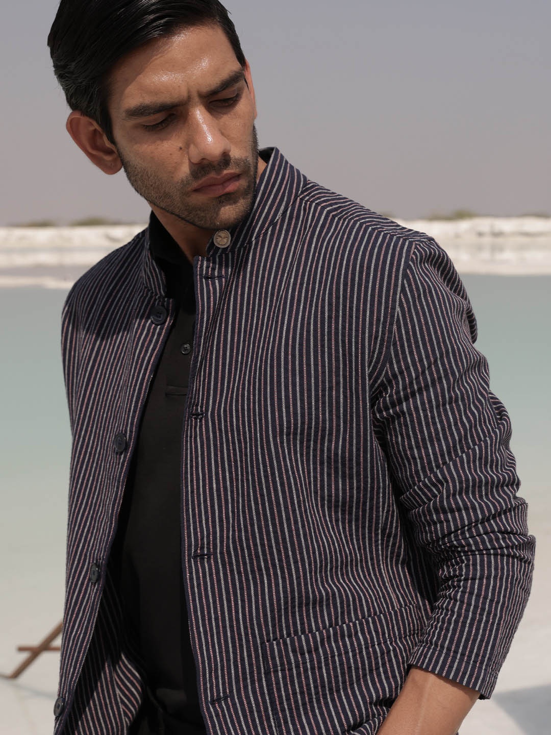 

RARE RABBIT Men Gazel Slim Fit Striped Blazer, Navy blue
