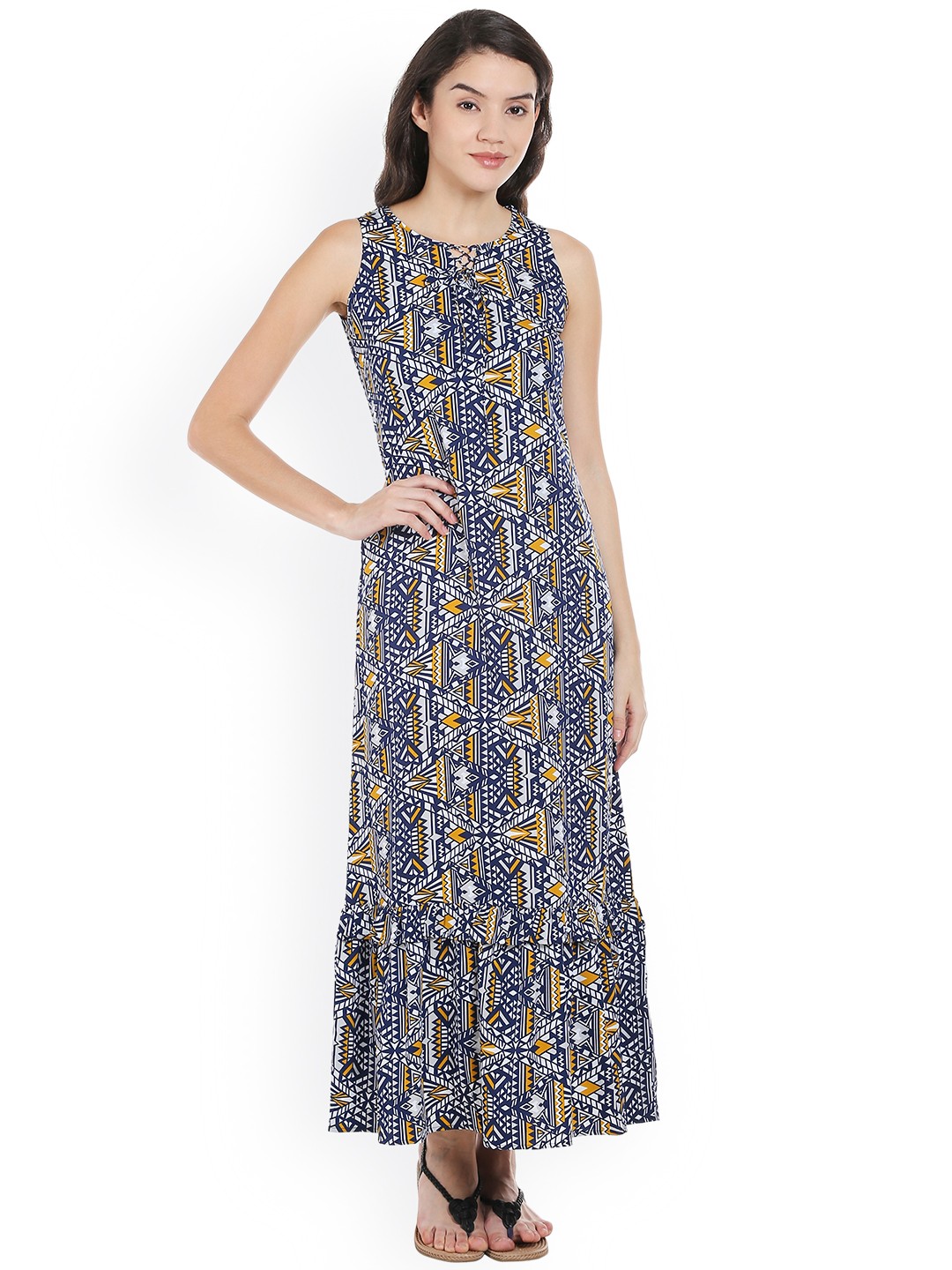 

Style Quotient Women Navy Printed Maxi Dress, Navy blue