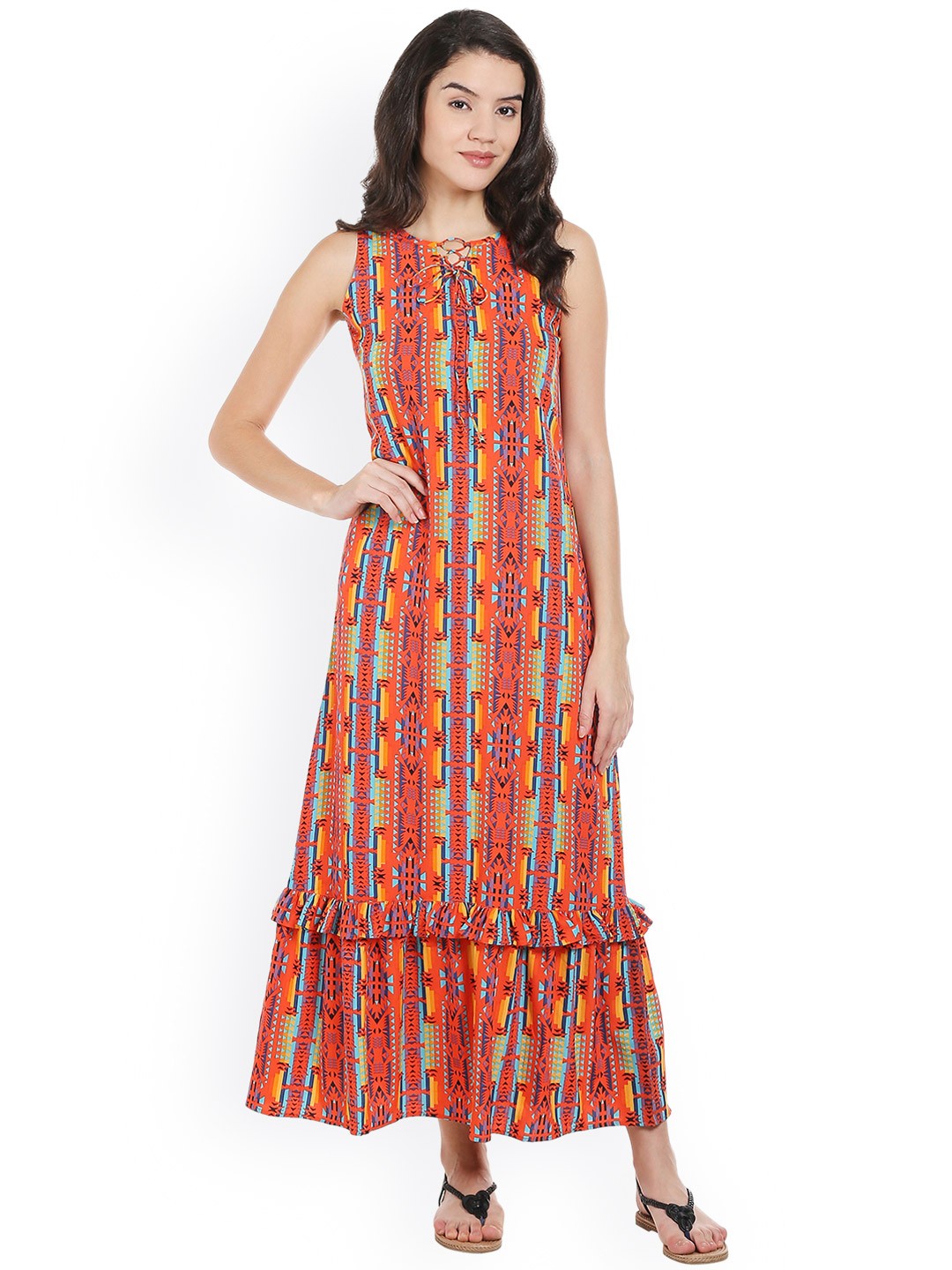

Style Quotient Women Orange Printed Maxi Dress