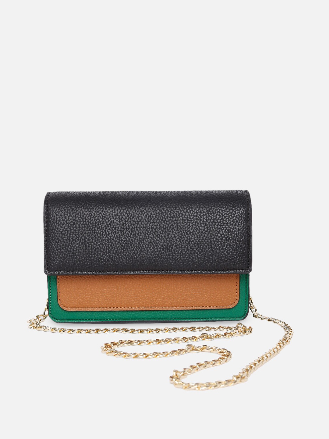 

Vero Moda Green & Black Colour-Blocked PU Structured Sling Bag