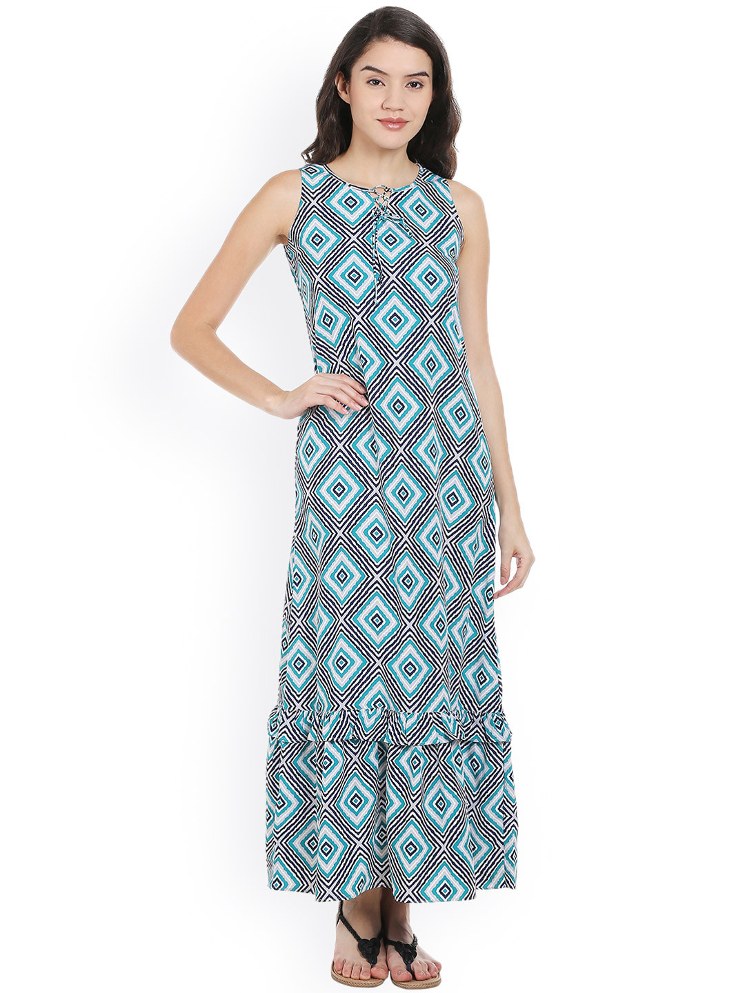 

Style Quotient Women Navy Printed Maxi Dress, Navy blue