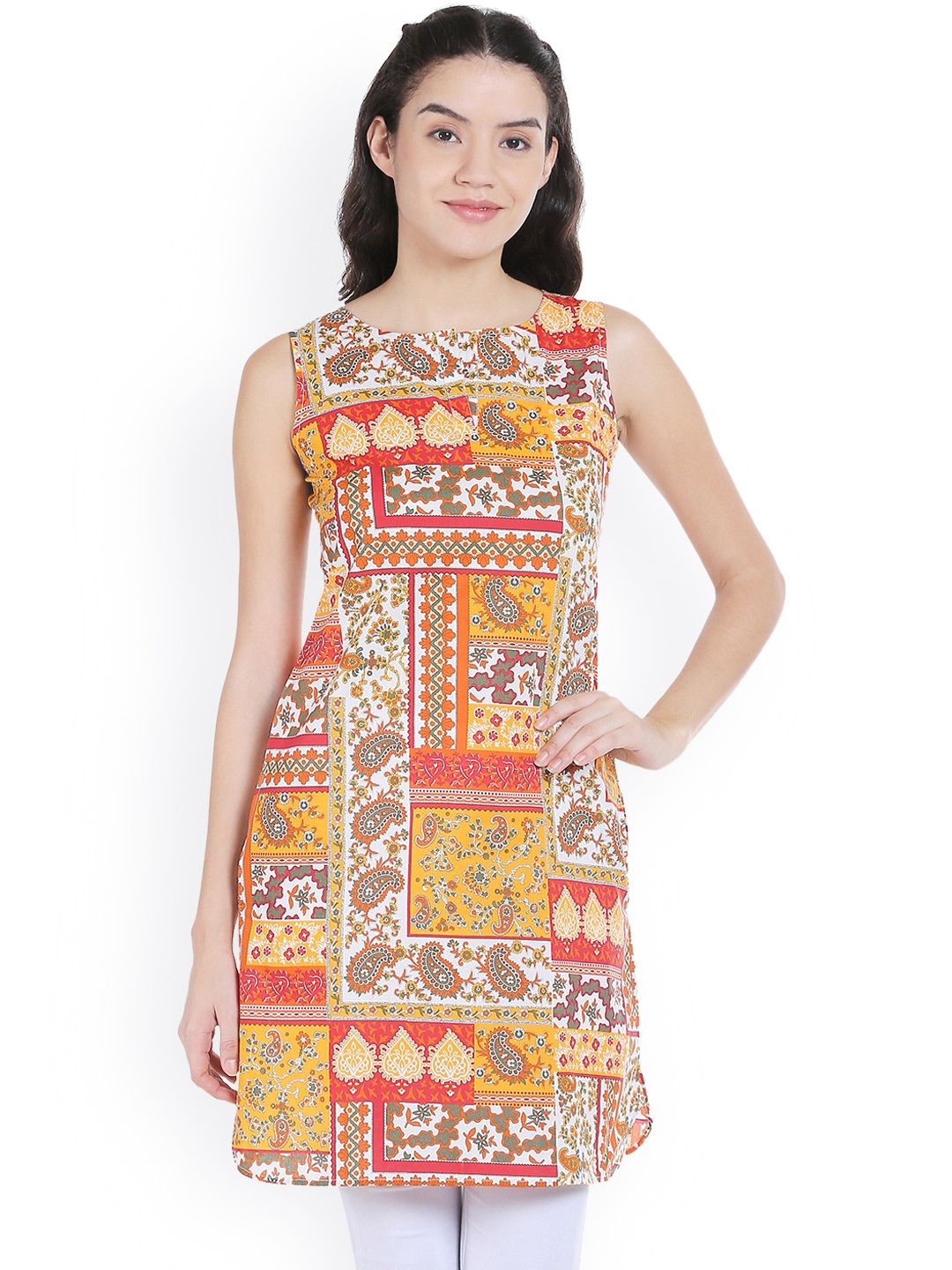 

Style Quotient Women Orange Printed Straight Kurta