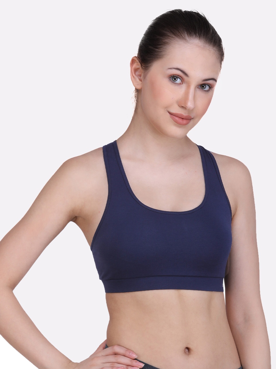 

LAASA SPORTS Navy Blue Seamless Cotton Racerback Bra