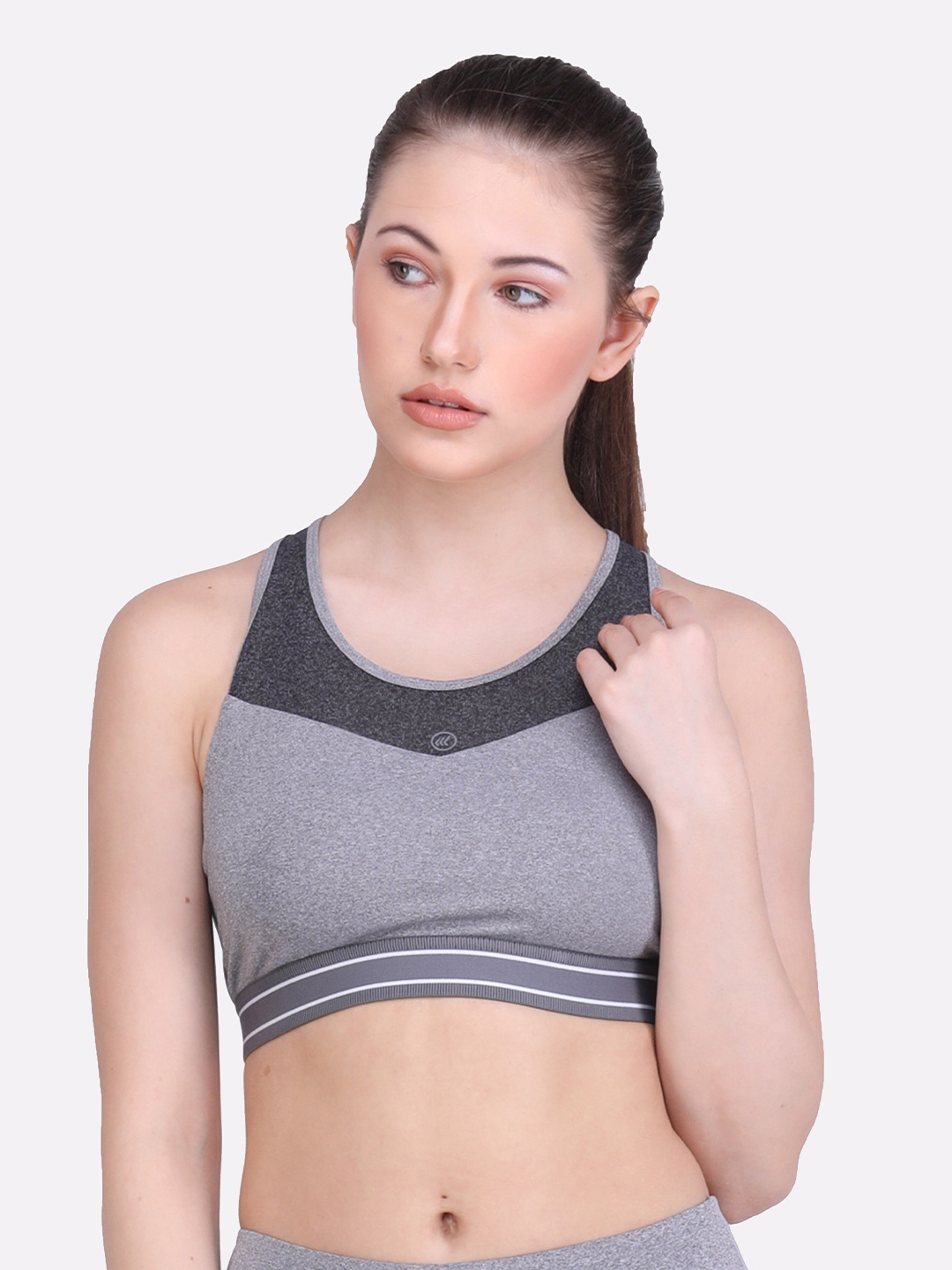 

LAASA SPORTS Grey Removable Padded Dry Fit RacerBack Workout Bra