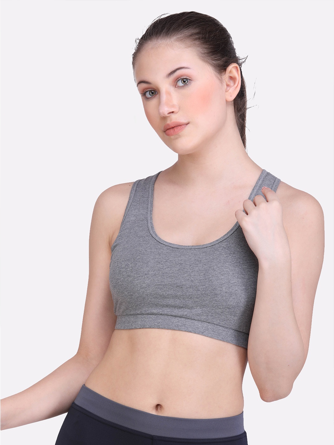 

LAASA SPORTS Grey Dry Fit Cotton Workout Bra