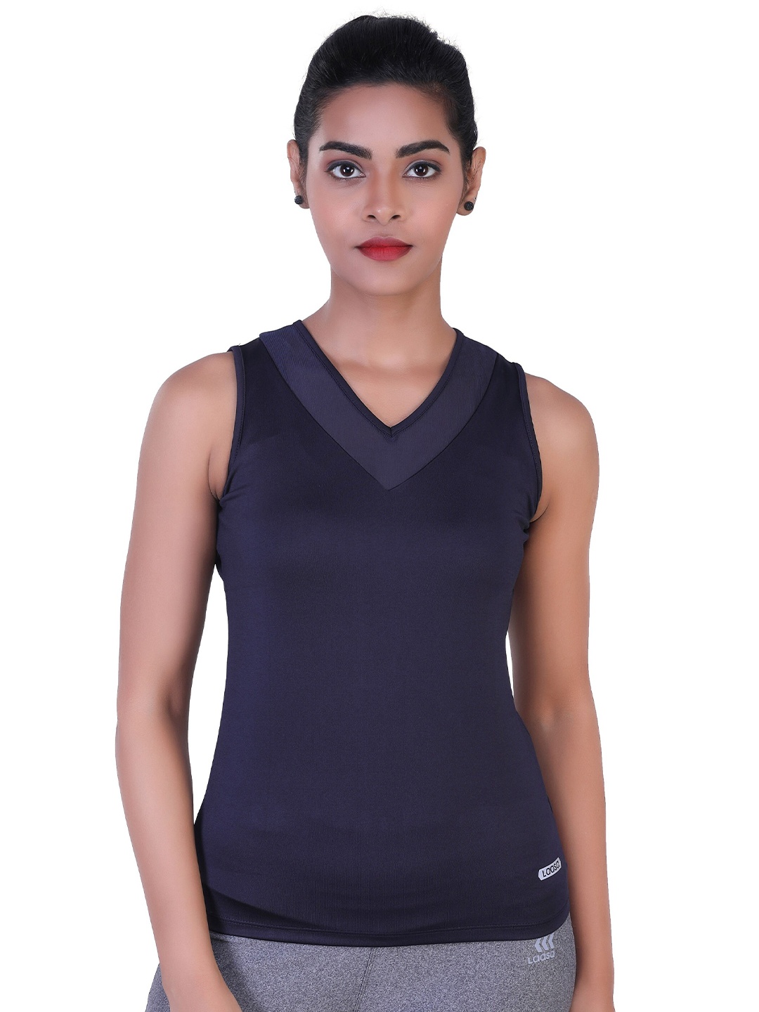 

LAASA SPORTS Women Navy Blue Solid Sleeveless Tank Top