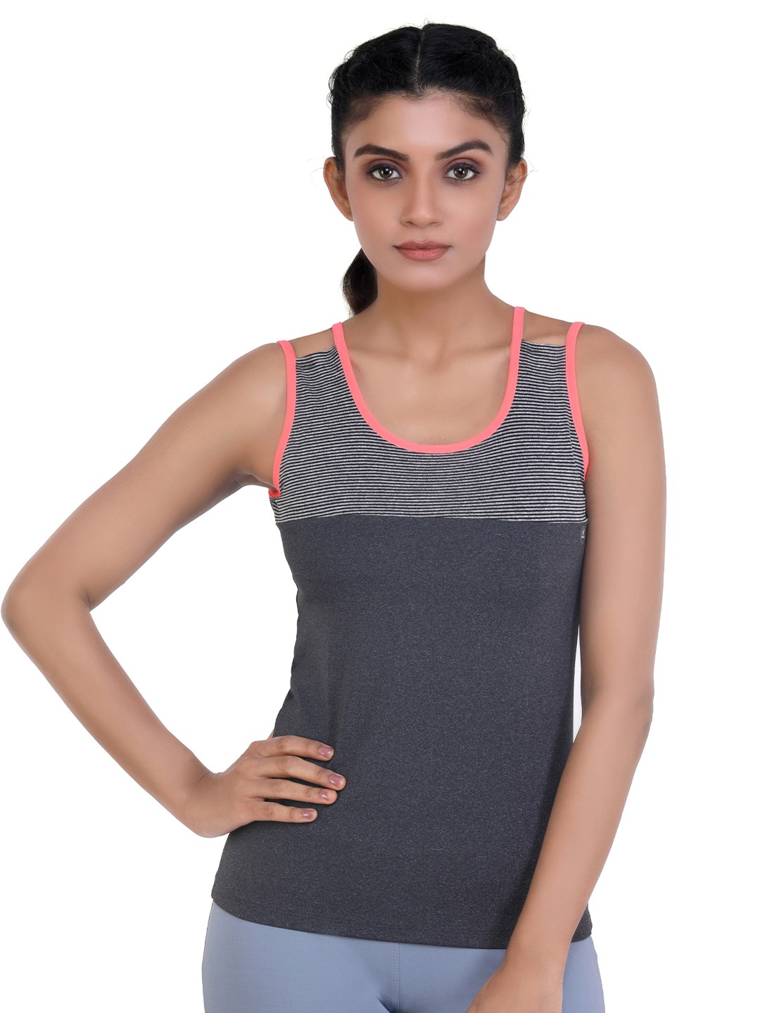 

LAASA SPORTS Grey Striped Tank Top
