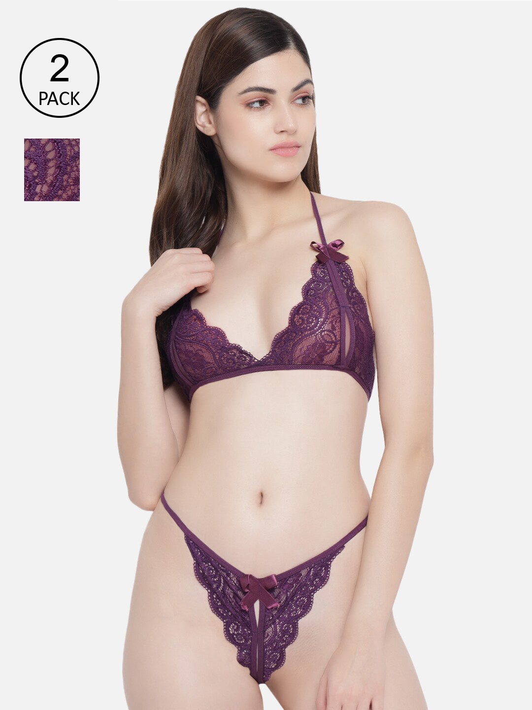 

SECRETS BY ZEROKAATA Pack Of 2 Assorted Self Design Lace Lingerie Sets