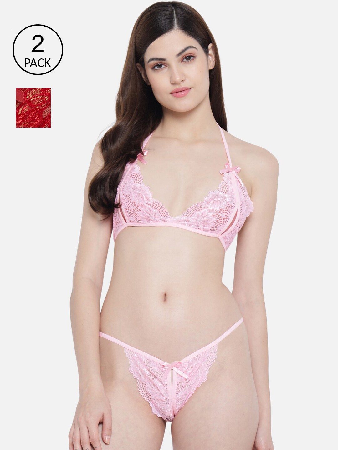 

SECRETS BY ZEROKAATA Woman Pack Of 2 Assorted Self Lace Lingerie Sets