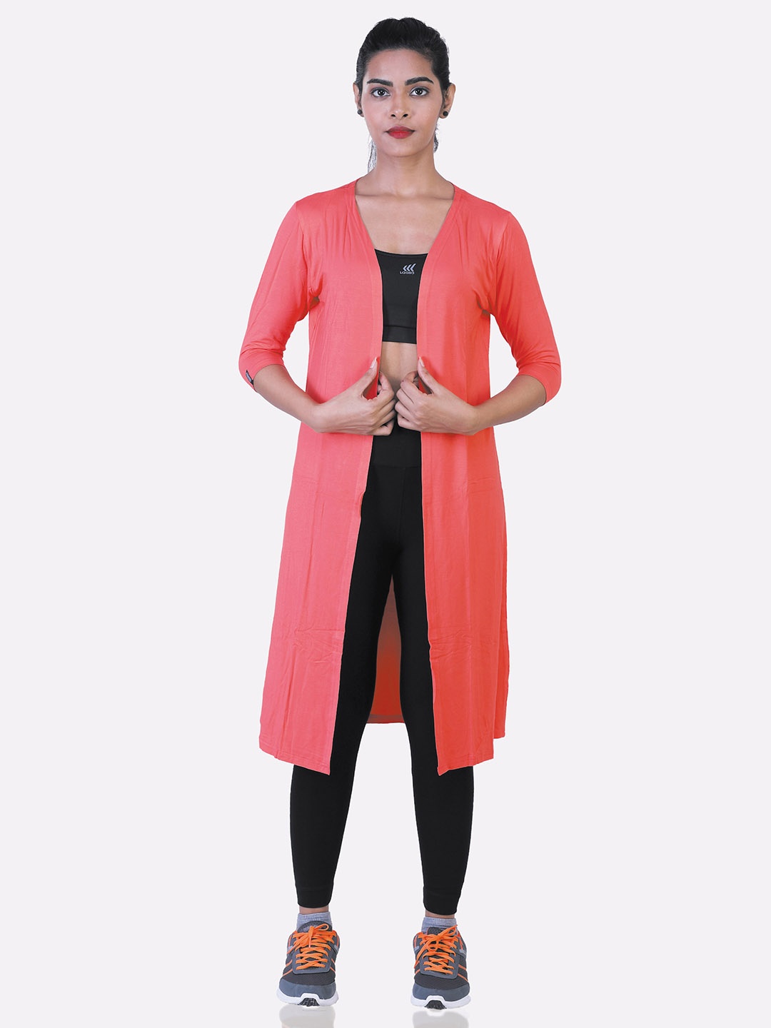 

LAASA SPORTS Open Front Longline Shrug, Coral