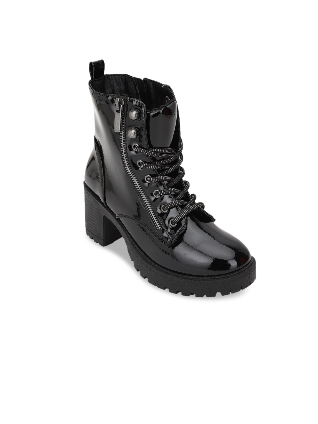 

FOREVER 21 Black PU Block Heeled Boots