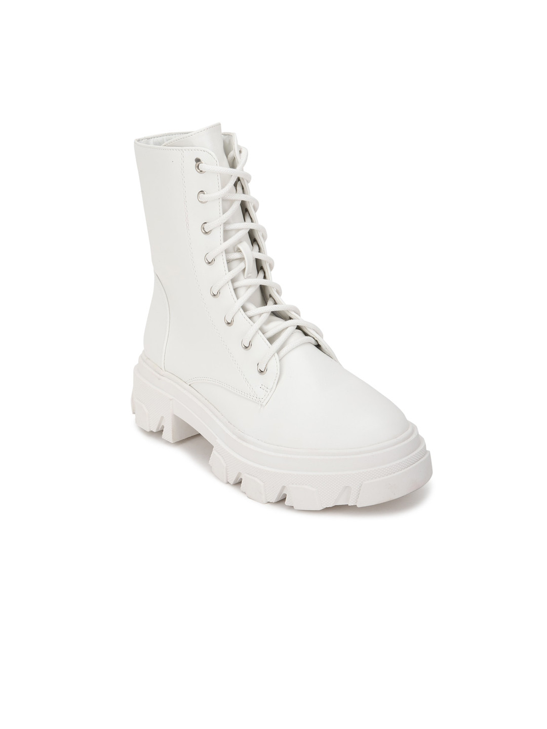 

FOREVER 21 White PU Platform Heeled Boots