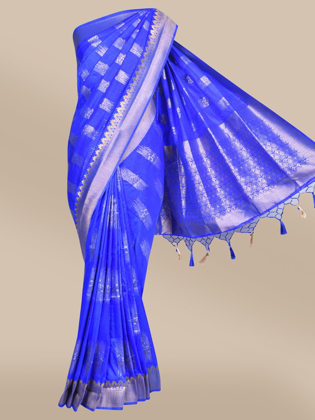 

The Chennai Silks Blue & Silver-Toned Woven Design Jute Cotton Saree