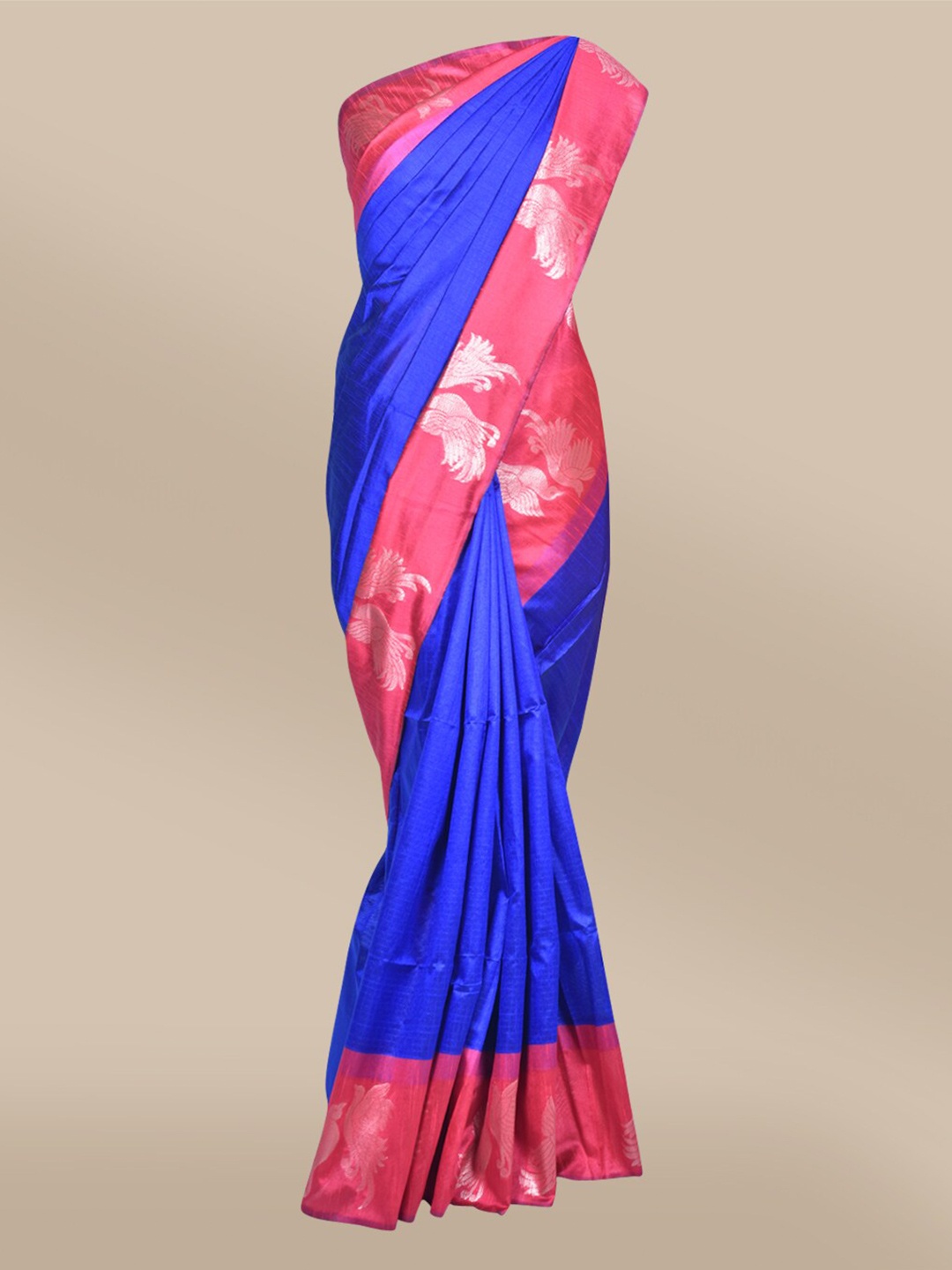 

The Chennai Silks Navy Blue & Magenta Ethnic Motifs Zari Silk Blend Banarasi Saree