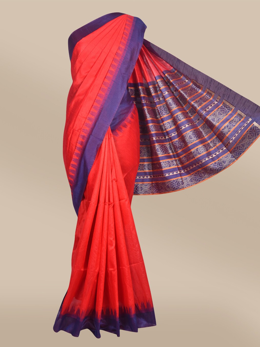 

The Chennai Silks Red & Blue Zari Silk Blend Fusion Banarasi Dupion Silk Blend Saree