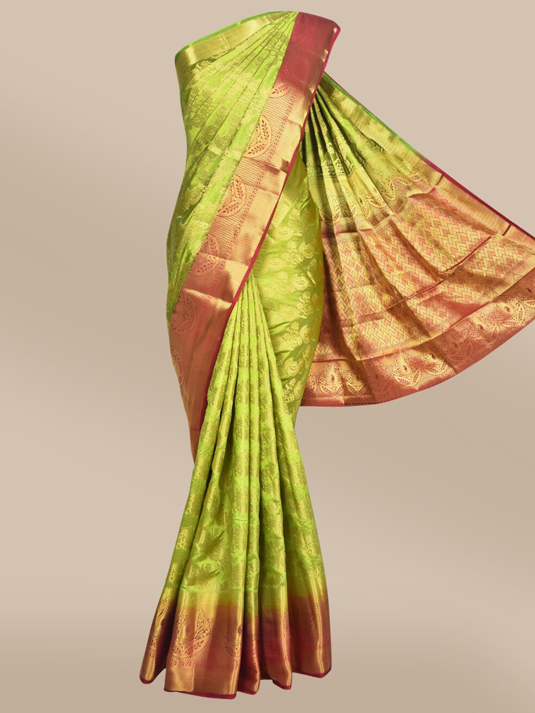 

The Chennai Silks Green & Red Floral Woven Design Jute Cotton Saree