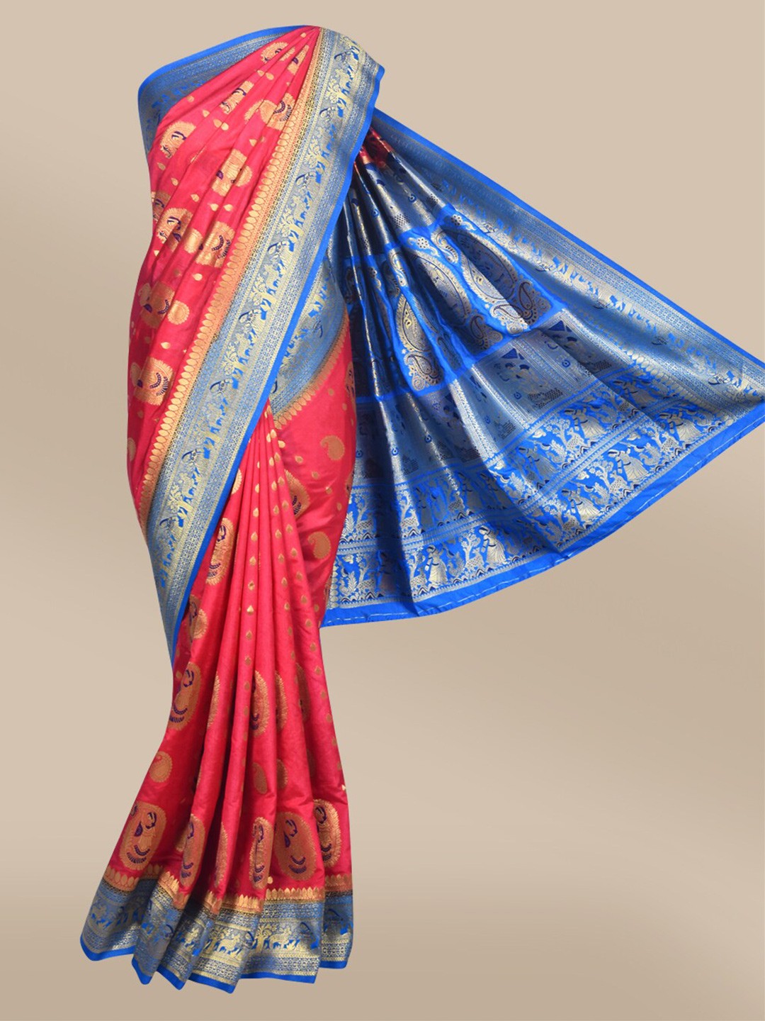 

The Chennai Silks Red & Blue Ethnic Motifs Jute Cotton Saree