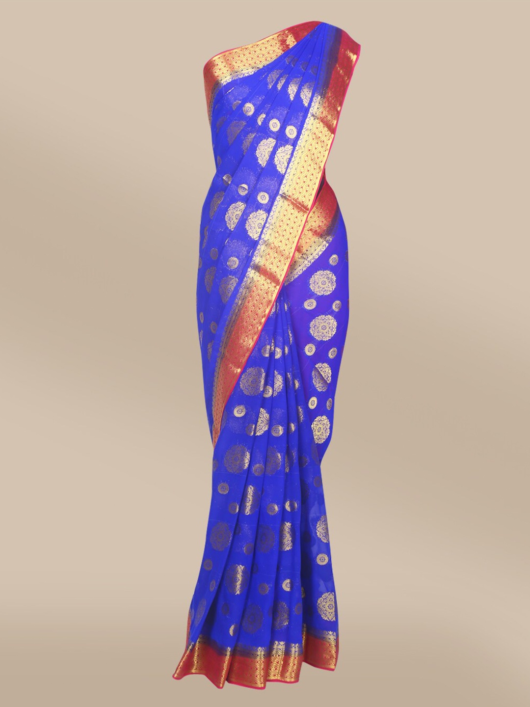 

The Chennai Silks Navy Blue & Magenta Ethnic Motifs Zari Saree