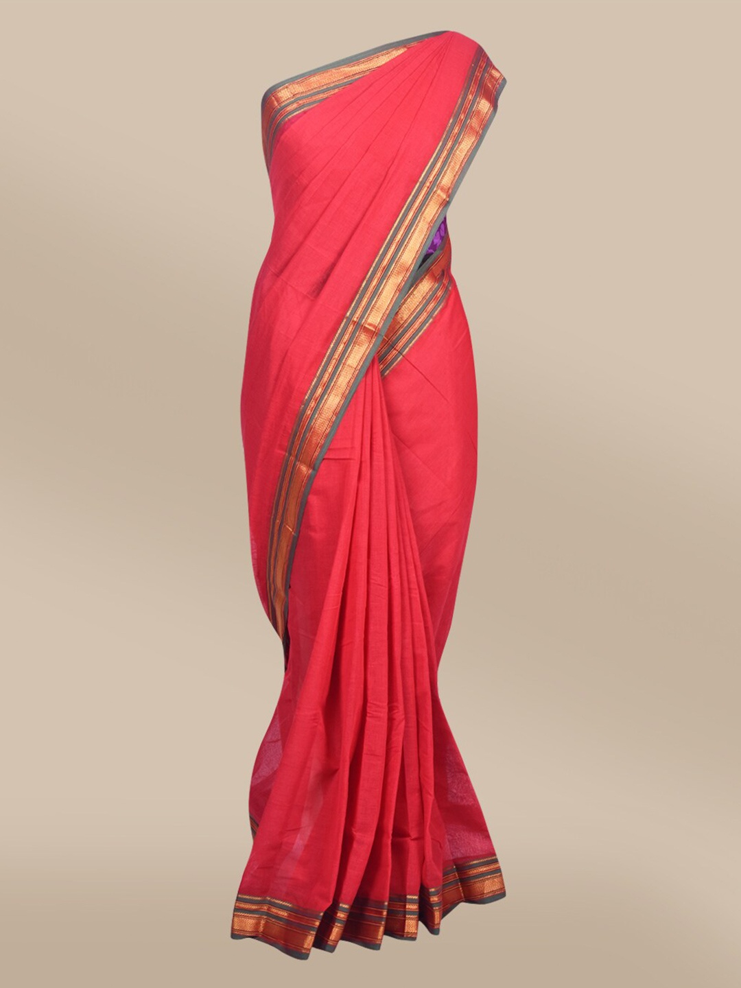 

The Chennai Silks Red & Green Solid Woven Design Border Cotton Blend Saree