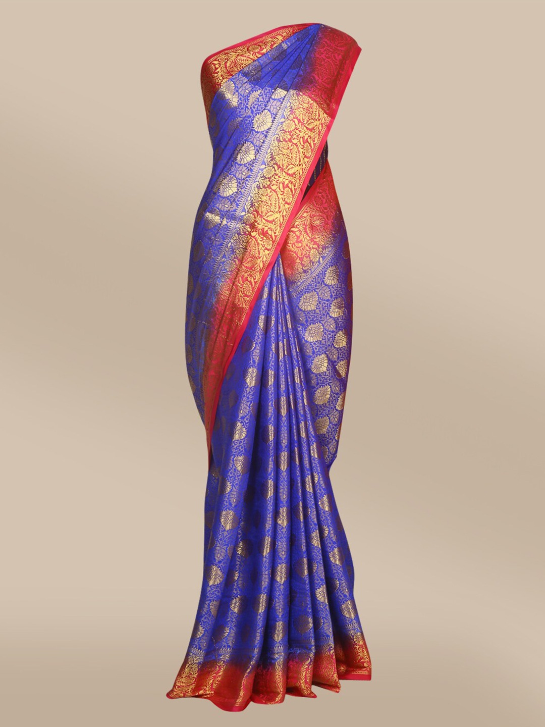 

The Chennai Silks Blue & Magenta Ethnic Motifs Zari Jute Cotton Saree