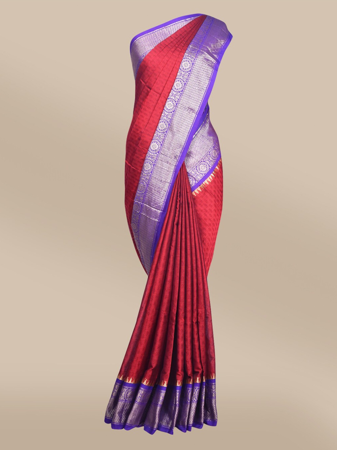 

The Chennai Silks Maroon & Purple Floral Zari Fusion Saree