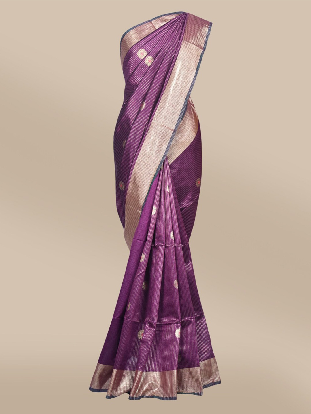 

The Chennai Silks Violet & Gold-Toned Ethnic Motifs Zari Banarasi Semi Dupion Saree