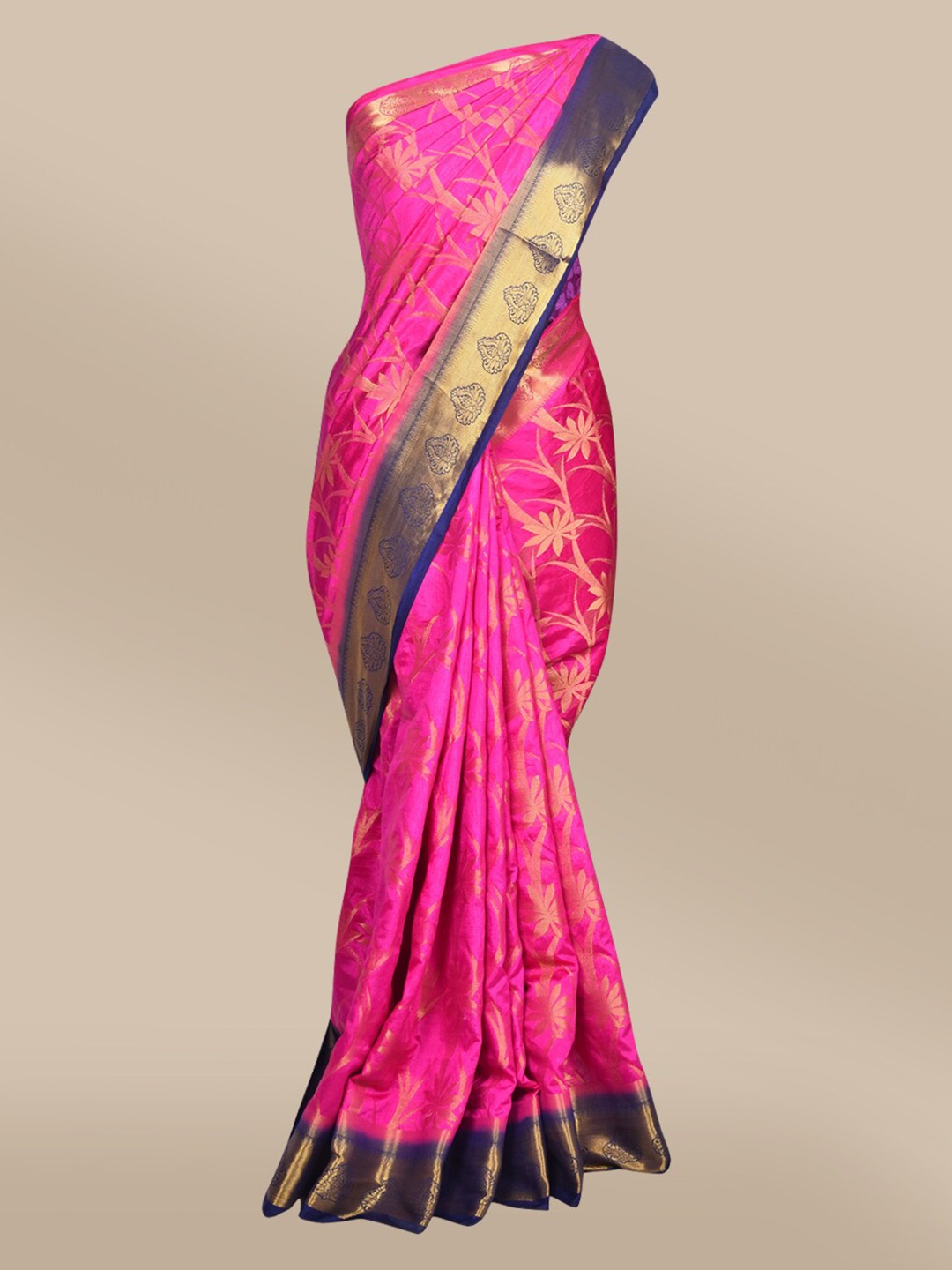 

The Chennai Silks Magenta & Blue Floral Woven Design Jute Cotton Saree