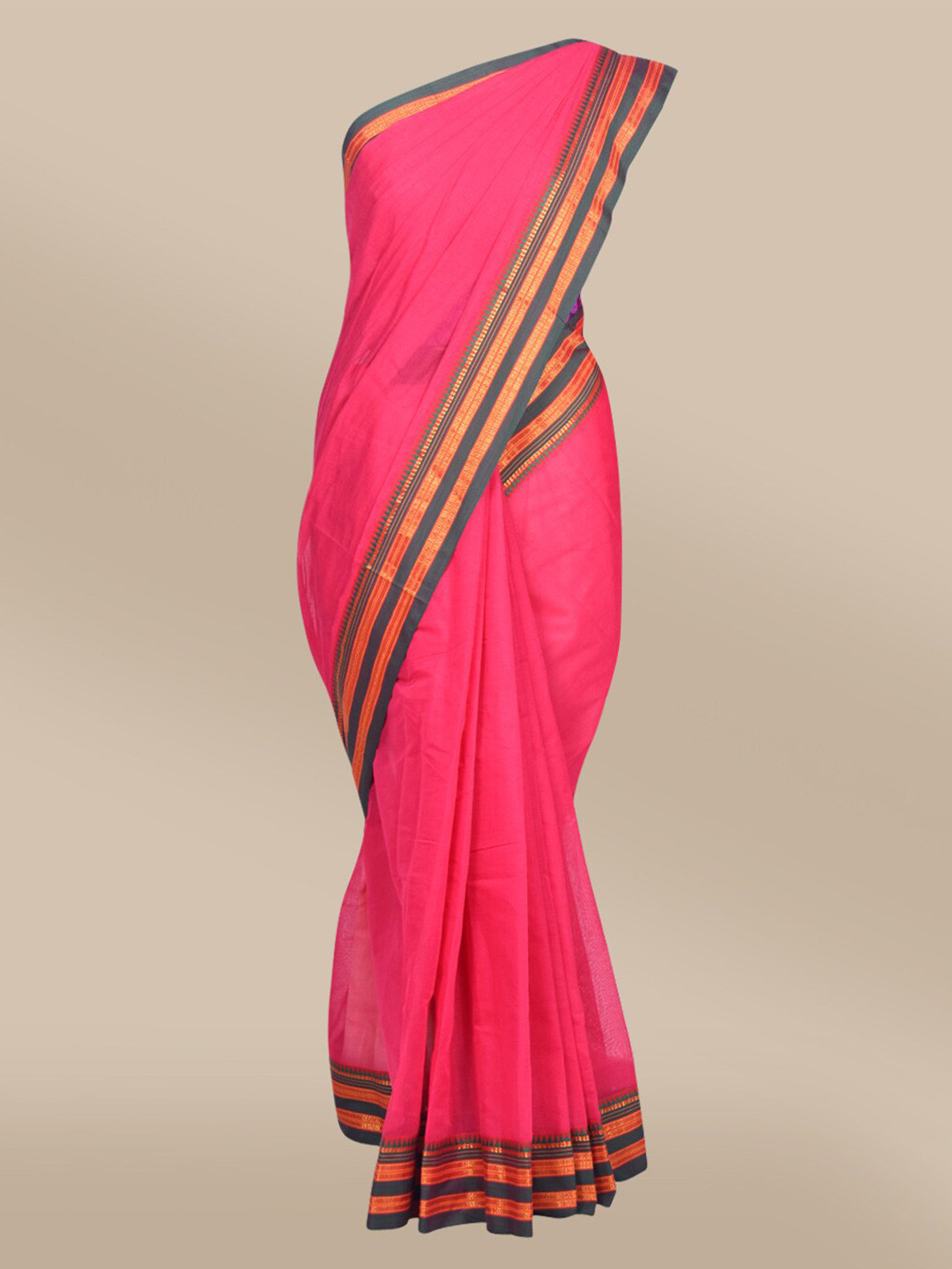 

The Chennai Silks Pink & Grey Cotton Blend Fusion Saree