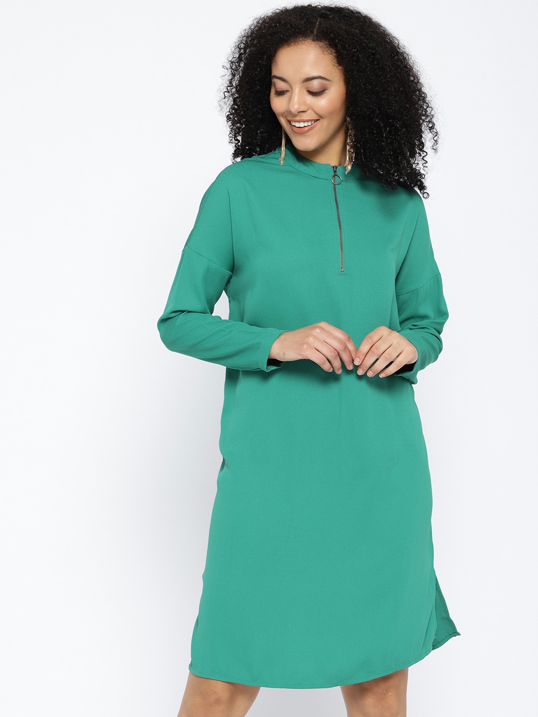 

Vero Moda Women Green Solid Shift Dress